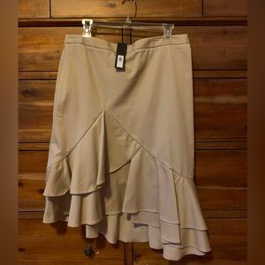 NWT Banana Republic Cotton Khaki Skirt Midi Length Ruffles at Hem, Zip, Size 12